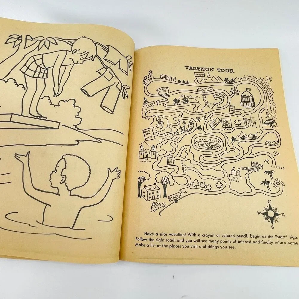 Things to Do Saalfield Vintage Coloring Book 3749 Activity Fun Uncolored